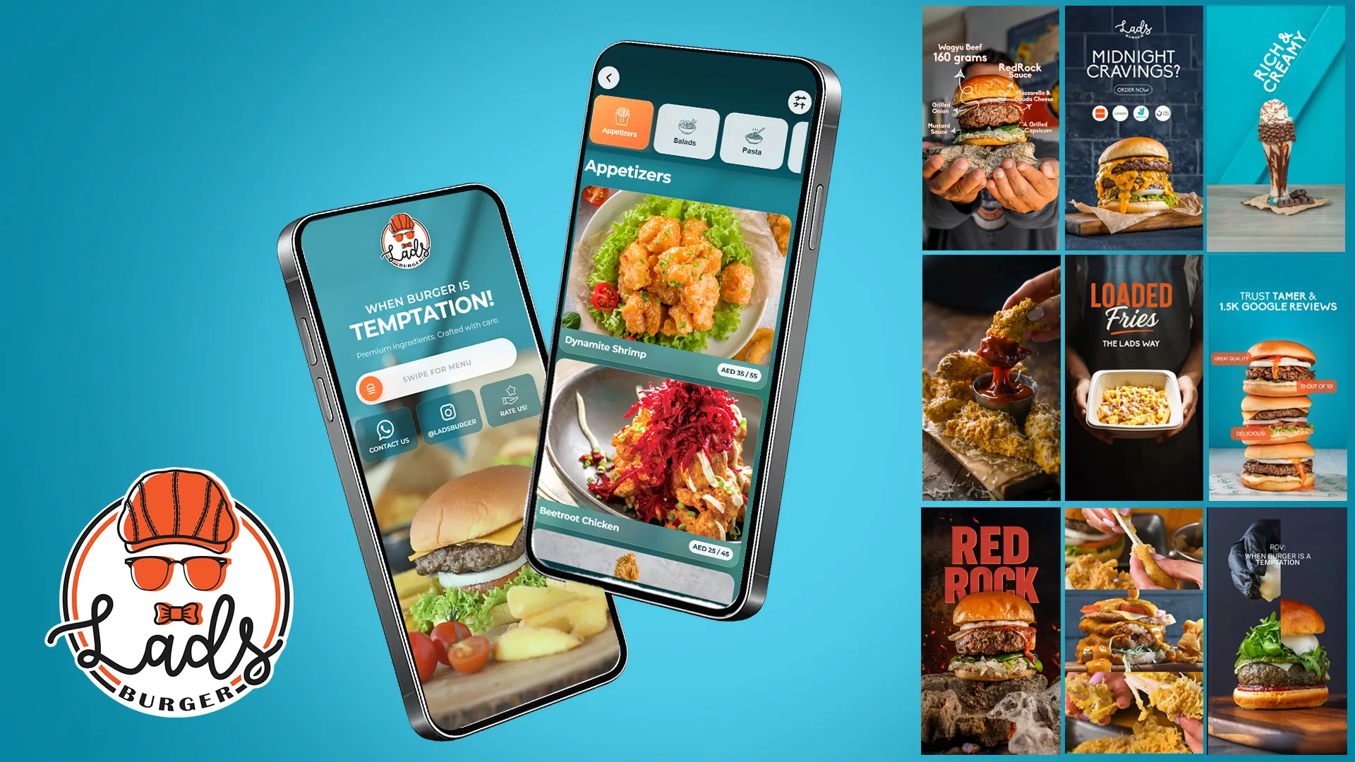 Lads Burger restaurant marketing hero artwork