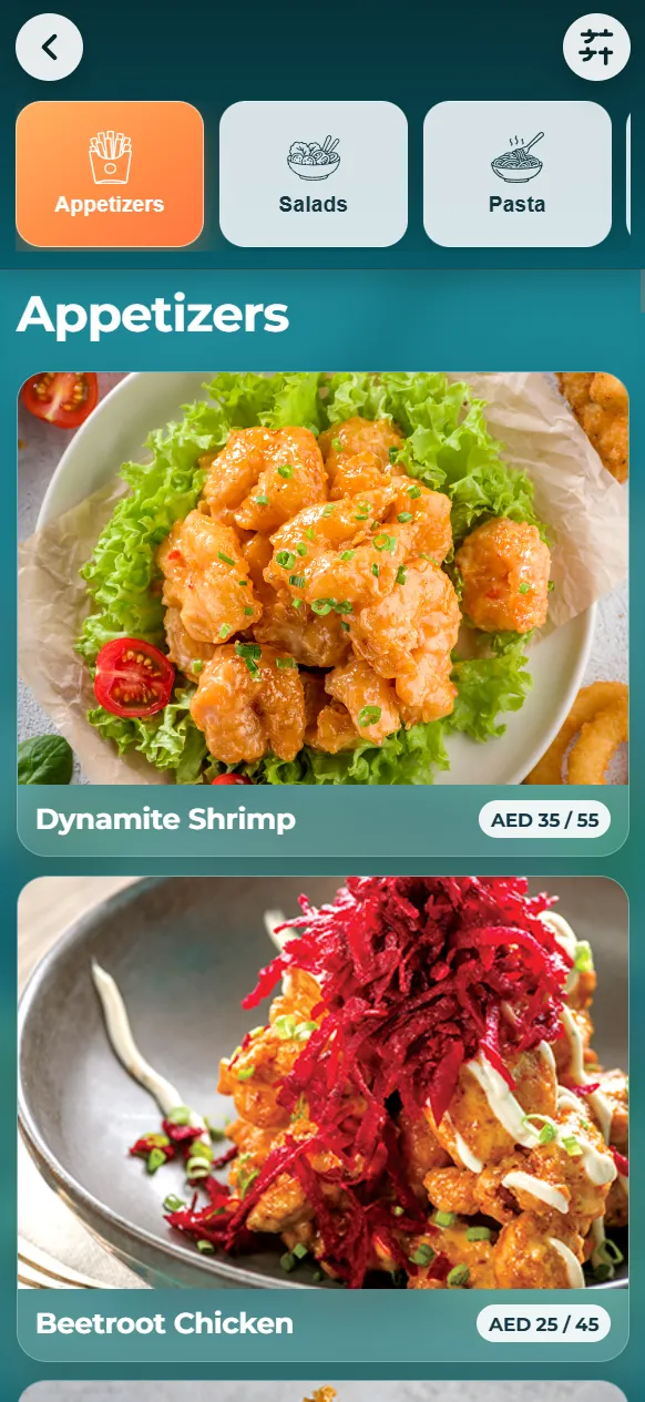 Lads Burger digital menu main menu screen